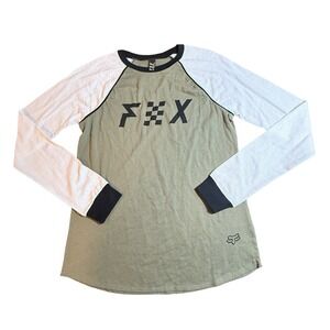 Fox Racing Womens Mesh Raglan Long Sleeve Shirt Olive Green White M Salt Flats